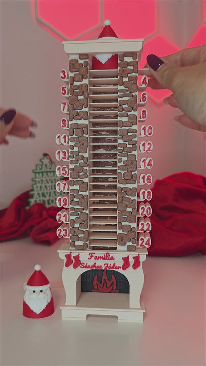 Calendario de Adviento 3D con forma de chimenea y Papá Noel incluido