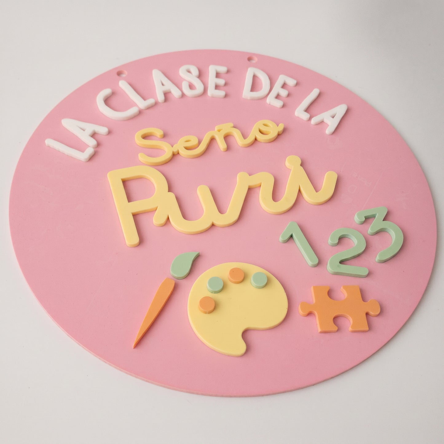 Cartel de Pintura 3D Puerta de Clase - Placa Seño Personalizada