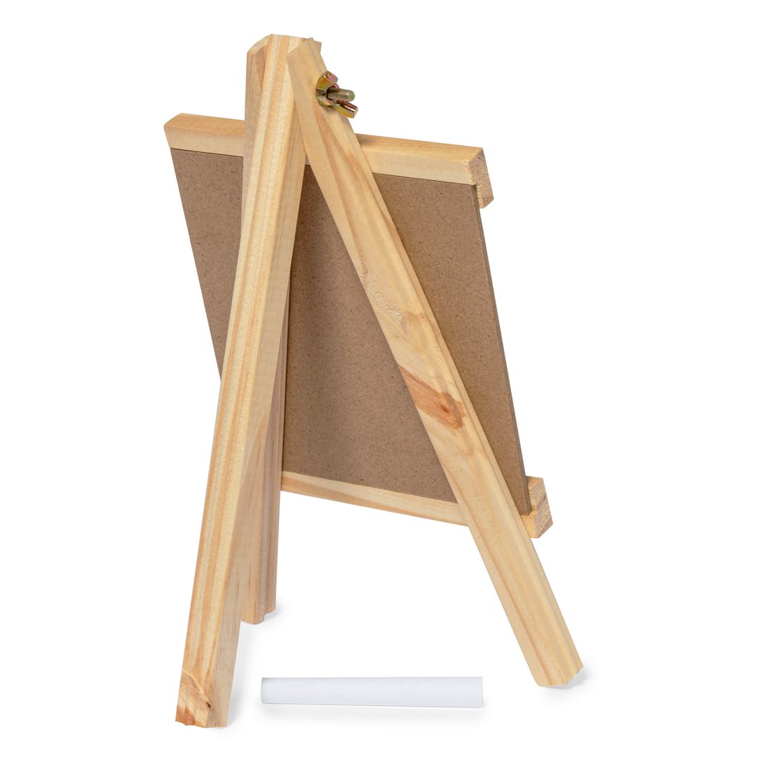 Atril de pizarra de madera con tiza · Menú
