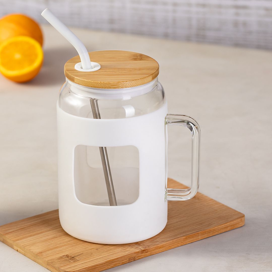 Tarro de cristal con asa y pajita de acero 1,6 l · Jarra Grande