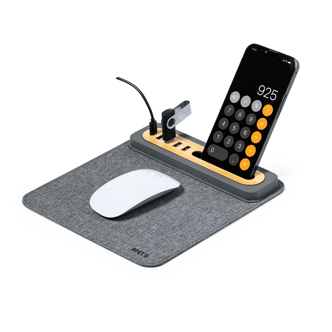 Alfombrilla multifunción con hub USB y soporte para móvil · Puerto