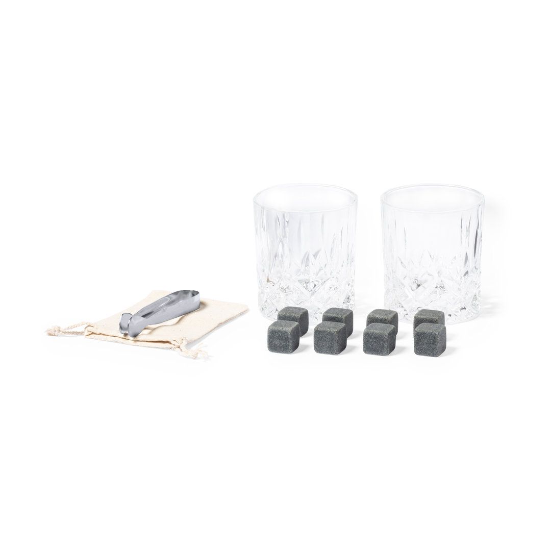 Set de whisky con 2 vasos y piedras en estuche de bambú · Piedras