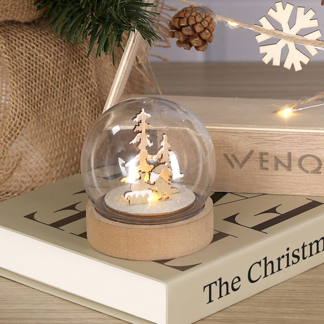 Bola de Navidad luminosa LED con base de madera · Estela