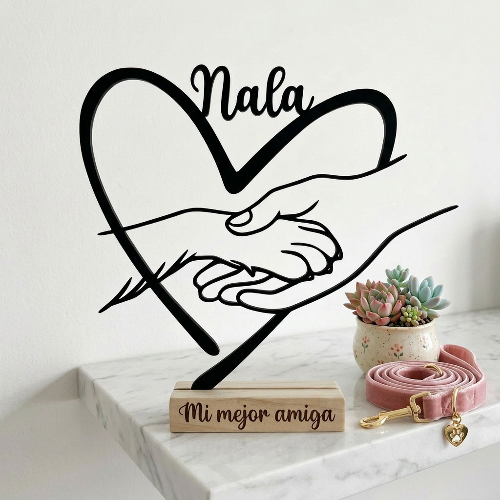 Figura Silueta Huella y Mano con Base de Madera Personalizada - Nombre y Frase