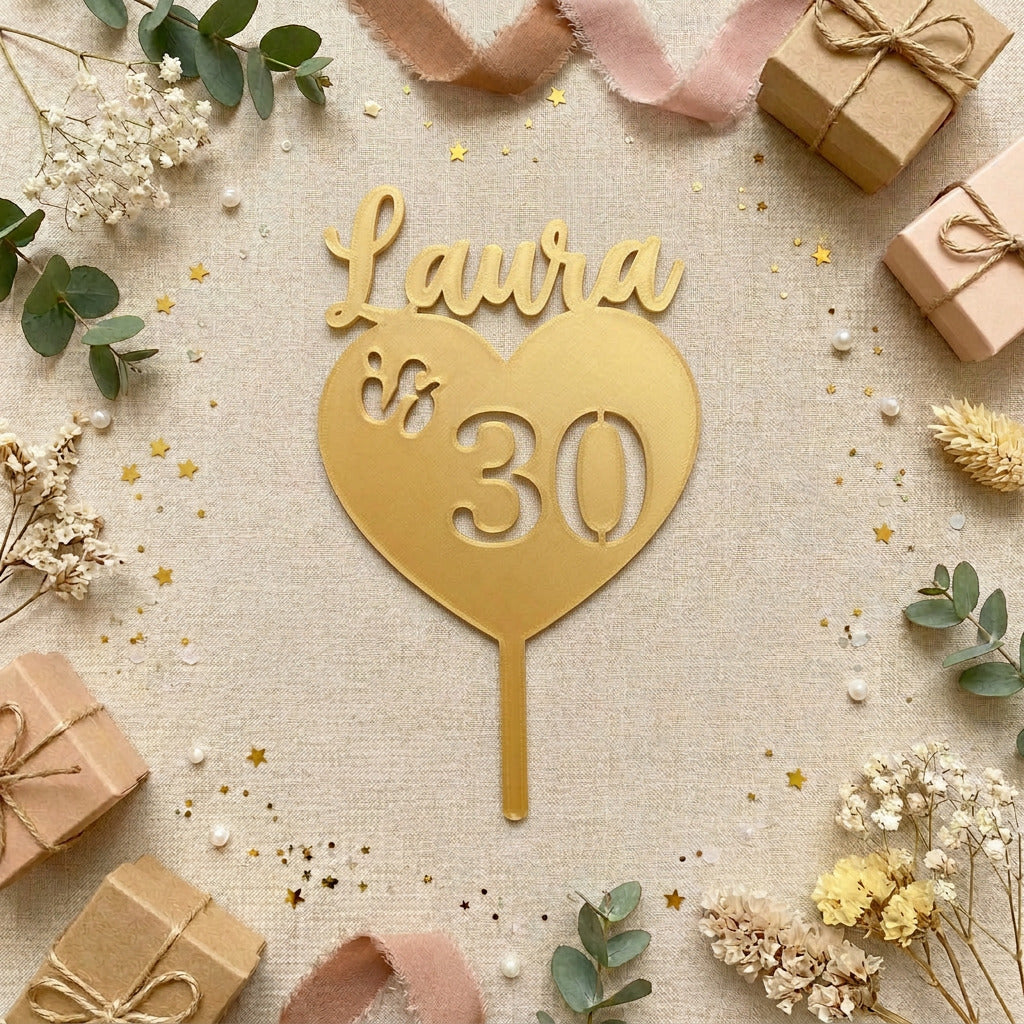 Topper para Tarta de Cumpleaños Silueta Corazón 15 cm
