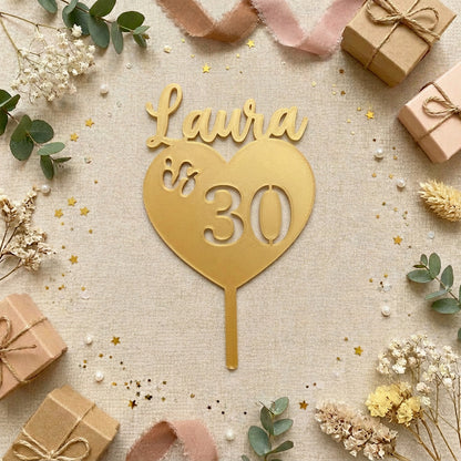 Topper para Tarta de Cumpleaños Silueta Corazón 15 cm