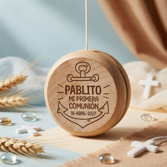 Yoyó de Madera Personalizado "Diseño Ancla" – Recuerdo Primera Comunión
